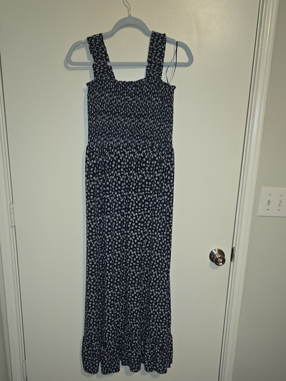 Michael Kors Navy and White Floral Smocked Maxi Dress